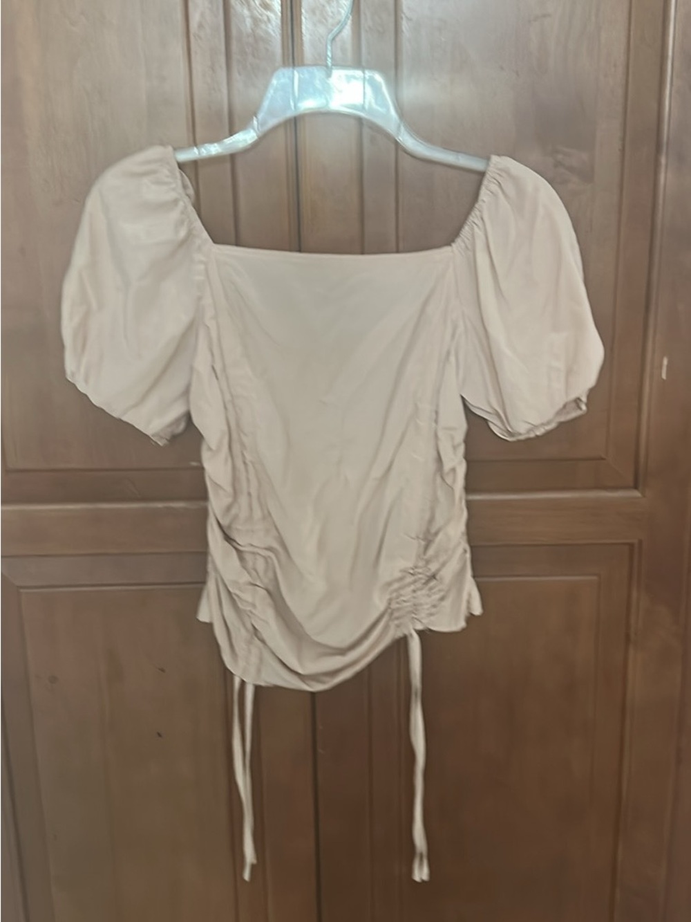 SHEIN light pink Puff-Sleeve Square Neck Ruched Drawstring Top